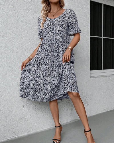 Damen Sommer-Midikleid mit V-Ausschnitt und Blumenmuster