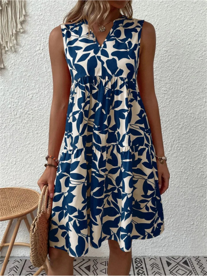 Damen Sommer Minikleid mit V-Ausschnitt und Blumenmuster