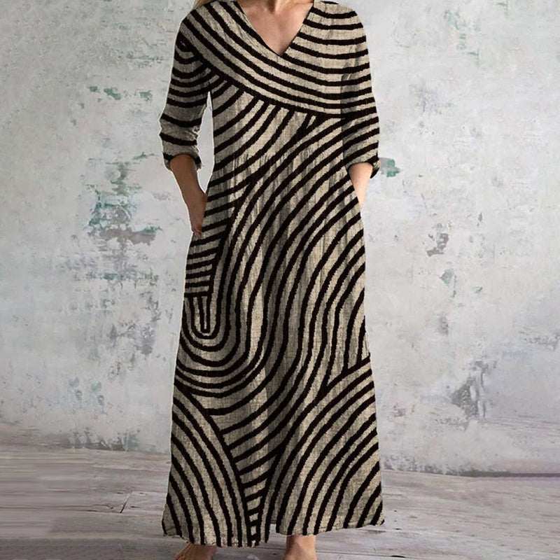 Damen Sommerkleid mit Streifenmuster und Taschen
