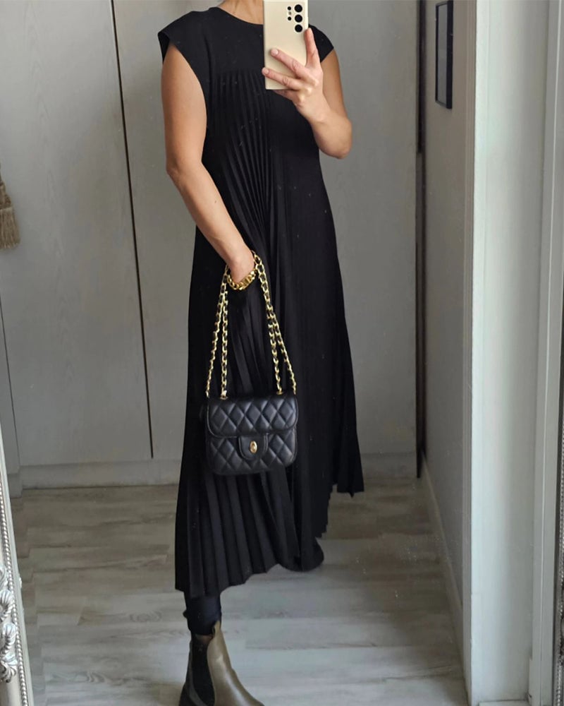 Damen Sommerkleid mit Rundhalsausschnitt und Falten