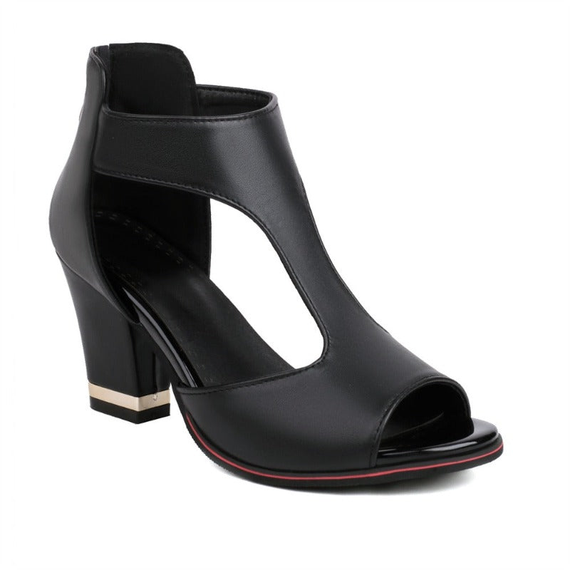 Damen Sommer Sandalen mit Blockabsatz und Offene-Zehen-Design