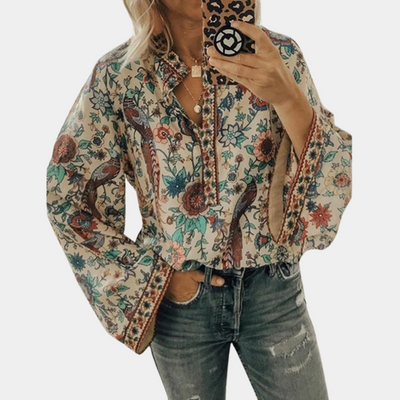 Geblümte Bluse mit langen Ärmeln für Damen