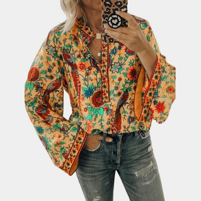 Geblümte Bluse mit langen Ärmeln für Damen