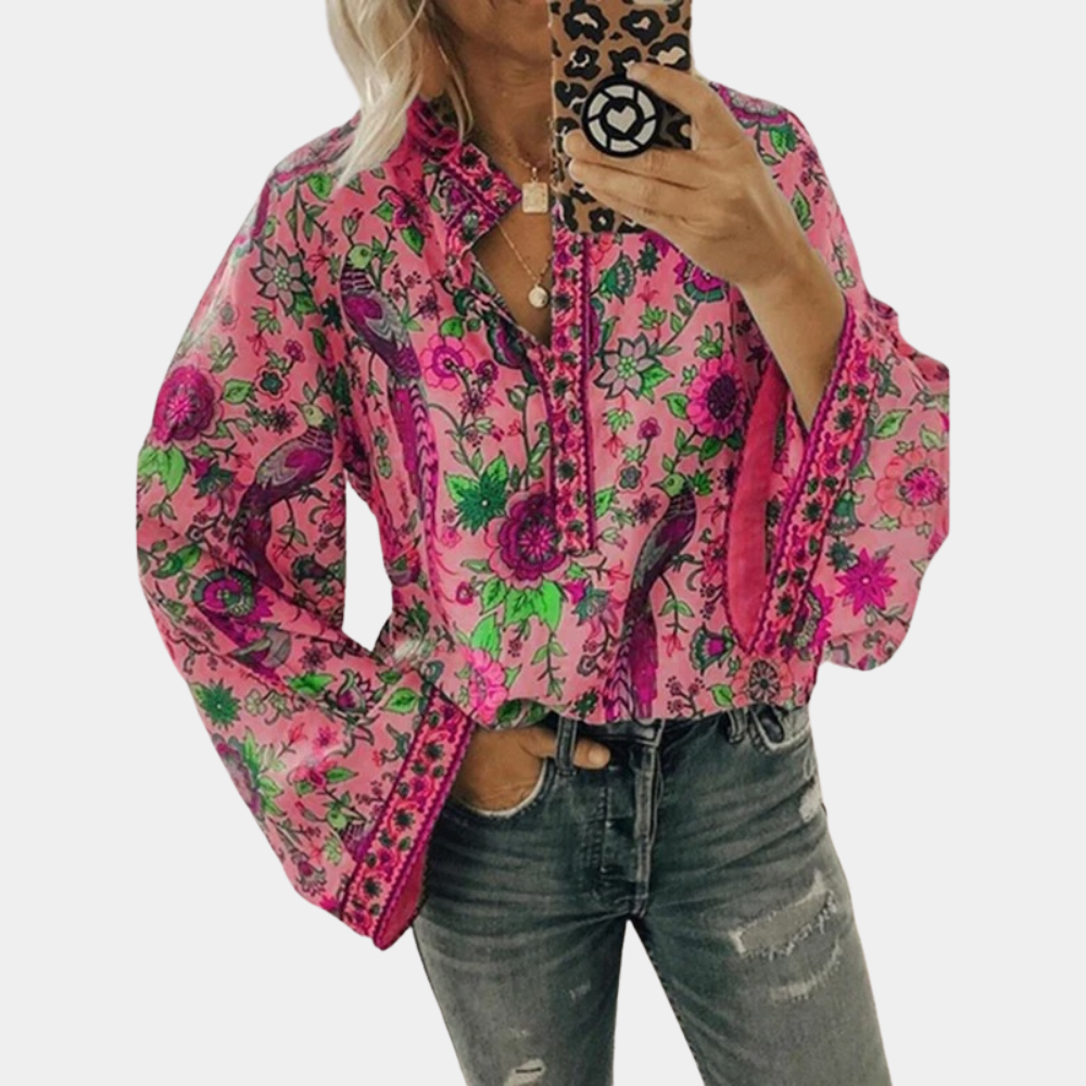 Geblümte Bluse mit langen Ärmeln für Damen
