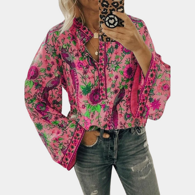 Geblümte Bluse mit langen Ärmeln für Damen