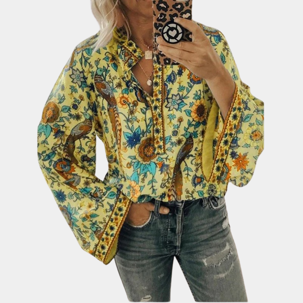 Geblümte Bluse mit langen Ärmeln für Damen