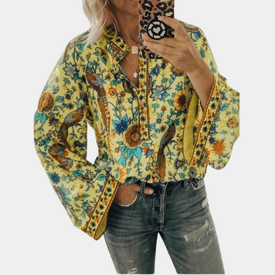 Geblümte Bluse mit langen Ärmeln für Damen
