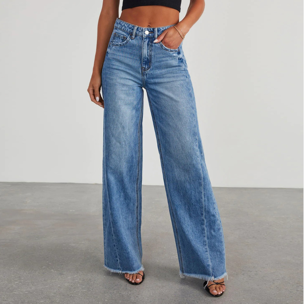Blaue Weite Jeans für Damen