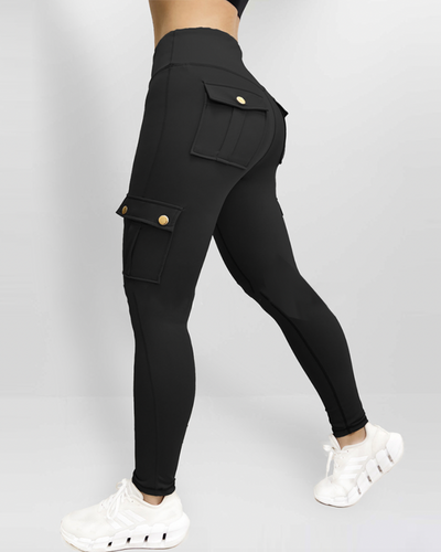 Damen Sommer Leggings mit hoher Taille und Cargotaschen