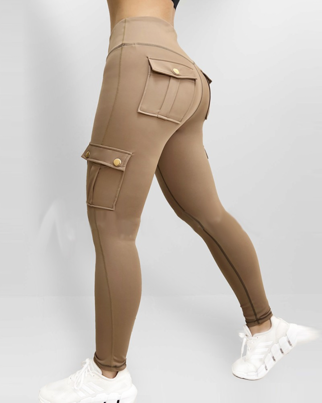 Damen Sommer Leggings mit hoher Taille und Cargotaschen