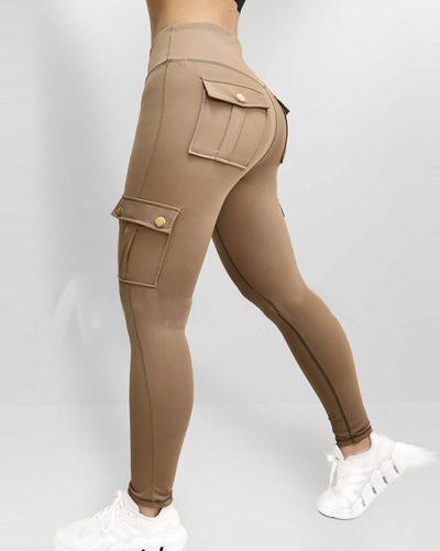 Damen Sommer Leggings mit hoher Taille und Cargotaschen