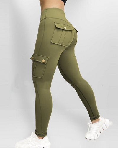 Damen Sommer Leggings mit hoher Taille und Cargotaschen