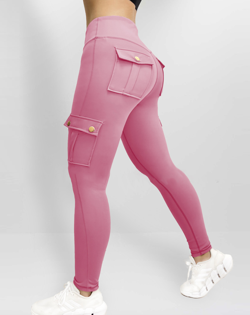 Damen Sommer Leggings mit hoher Taille und Cargotaschen
