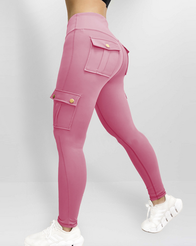 Damen Sommer Leggings mit hoher Taille und Cargotaschen