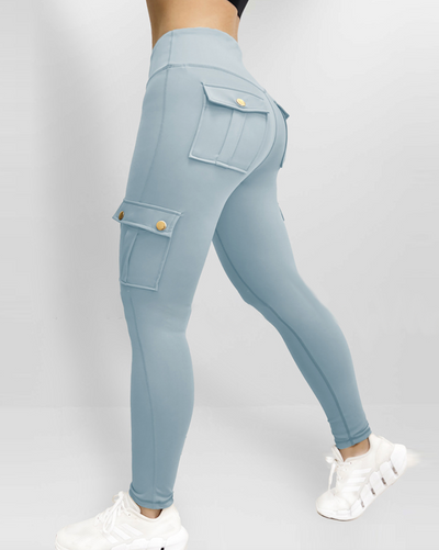 Damen Sommer Leggings mit hoher Taille und Cargotaschen