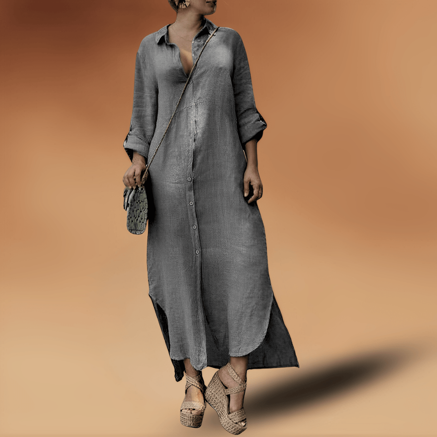 Langes Leinenkleid für Damen