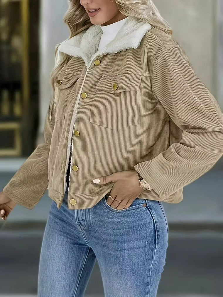 Damen-Cordjacke mit Taschen und Knöpfen