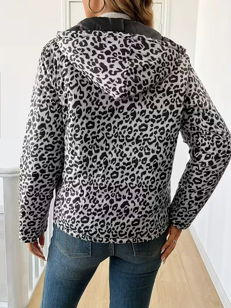 Damen-Doppelseitig Wendjacke mit Kapuze und Reißverschluss