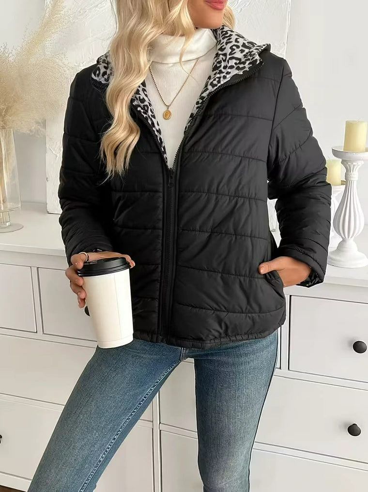 Damen-Doppelseitig Wendjacke mit Kapuze und Reißverschluss