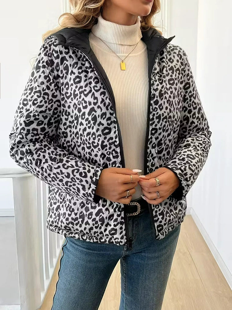 Damen-Doppelseitig Wendjacke mit Kapuze und Reißverschluss