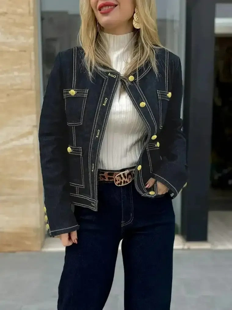 Damen-Jeansjacke mit Rundhalsausschnitt