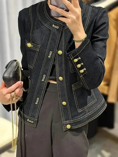 Damen-Jeansjacke mit Rundhalsausschnitt
