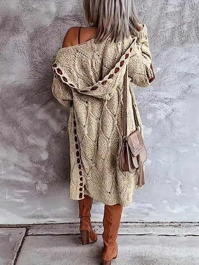 Damen-Kapuzen-Strickjacke mit Rautenmuster