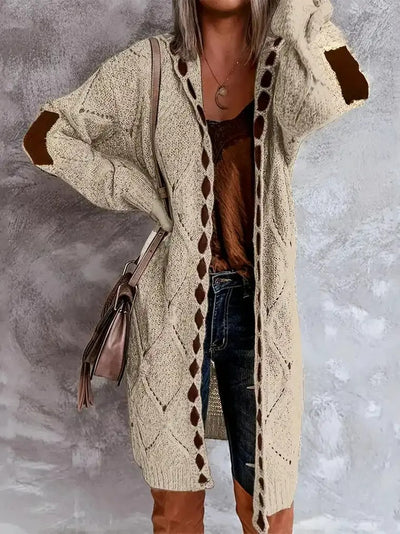 Damen-Kapuzen-Strickjacke mit Rautenmuster