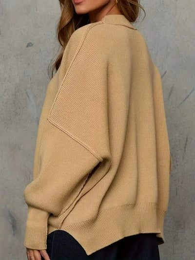 Damen-Pullover mit Fledermausärmeln und Rippstrick