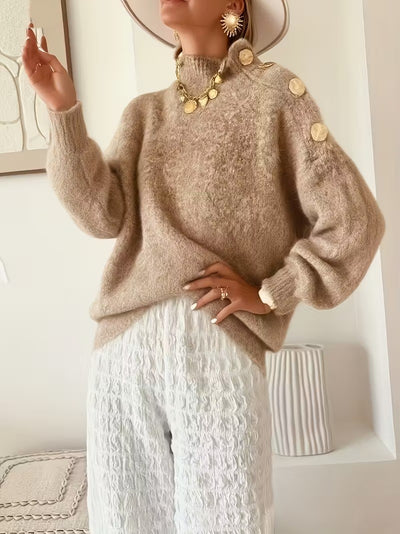 Damen-Pullover mit Stehkragen und Schulterknöpfen