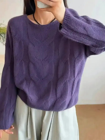 Damen-Pullover mit Zopfmuster und Bootsauschnitt