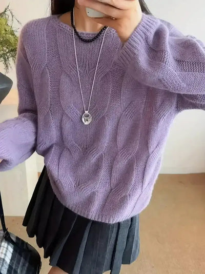 Damen-Pullover mit Zopfmuster und Bootsauschnitt