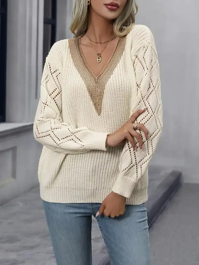 Damen-Pullover mit langen Ärmeln und V-Ausschnitt