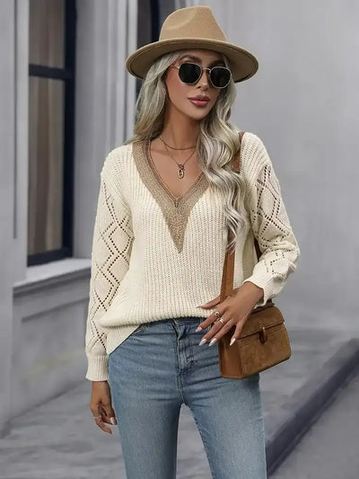 Damen-Pullover mit langen Ärmeln und V-Ausschnitt
