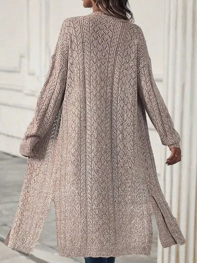 Damen-Strickjacke in Maxilänge mit Gitterstrickmuster