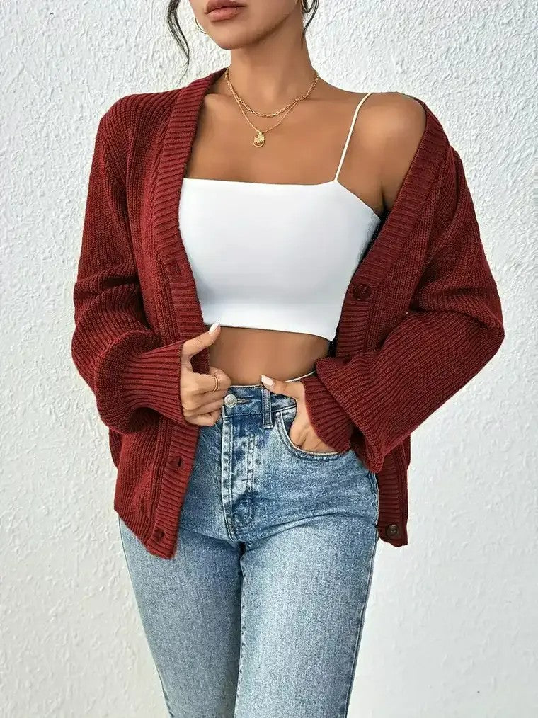 Damen-Strickjacke mit Knöpfen aus grobem Strick
