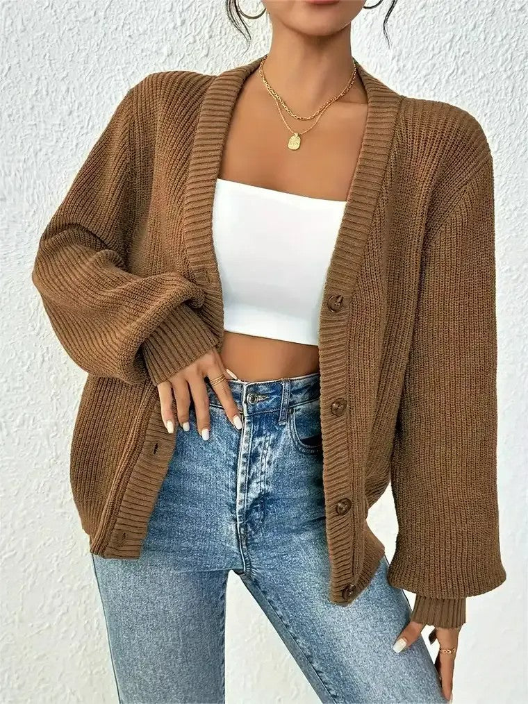 Damen-Strickjacke mit Knöpfen aus grobem Strick