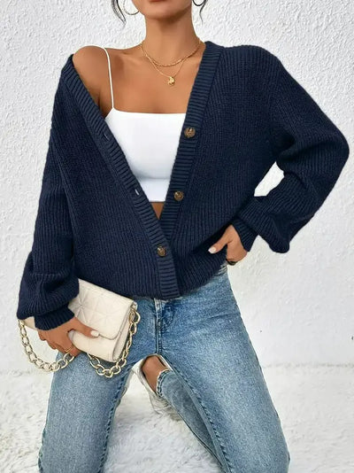 Damen-Strickjacke mit Knöpfen aus grobem Strick