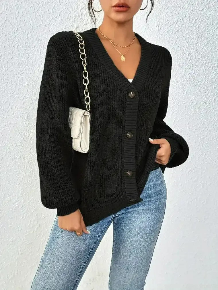 Damen-Strickjacke mit Knöpfen aus grobem Strick