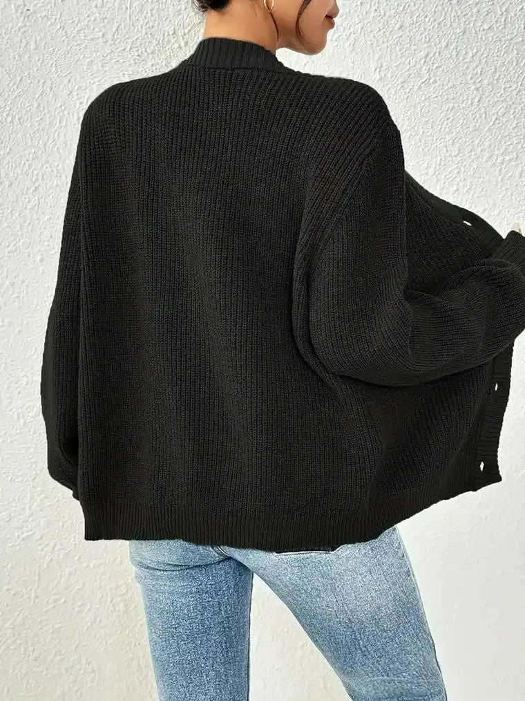 Damen-Strickjacke mit Knöpfen aus grobem Strick