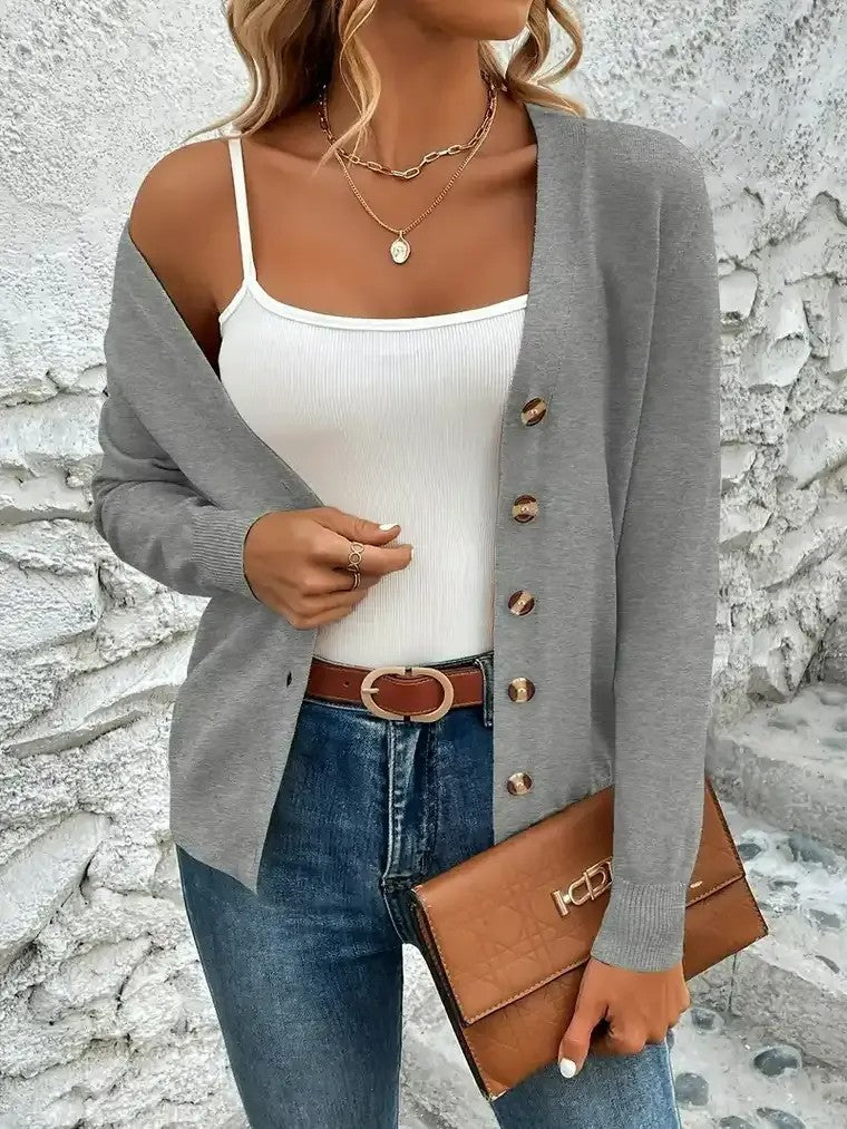 Damen-Strickjacke mit V-Ausschnitt und Knopfleiste