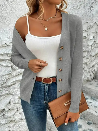 Damen-Strickjacke mit V-Ausschnitt und Knopfleiste