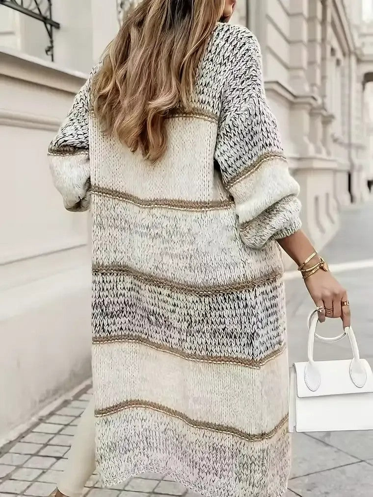 Damen-Strickjacke mit Langem Streifenmuster