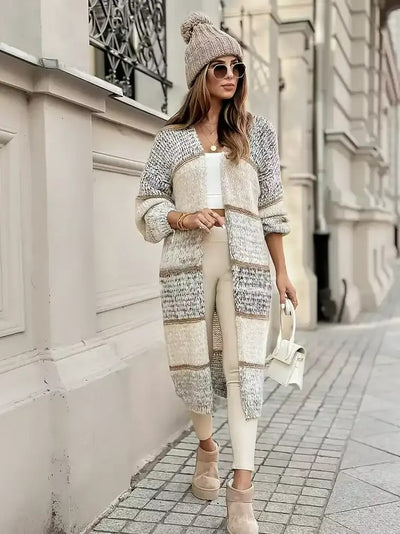 Damen-Strickjacke mit Langem Streifenmuster