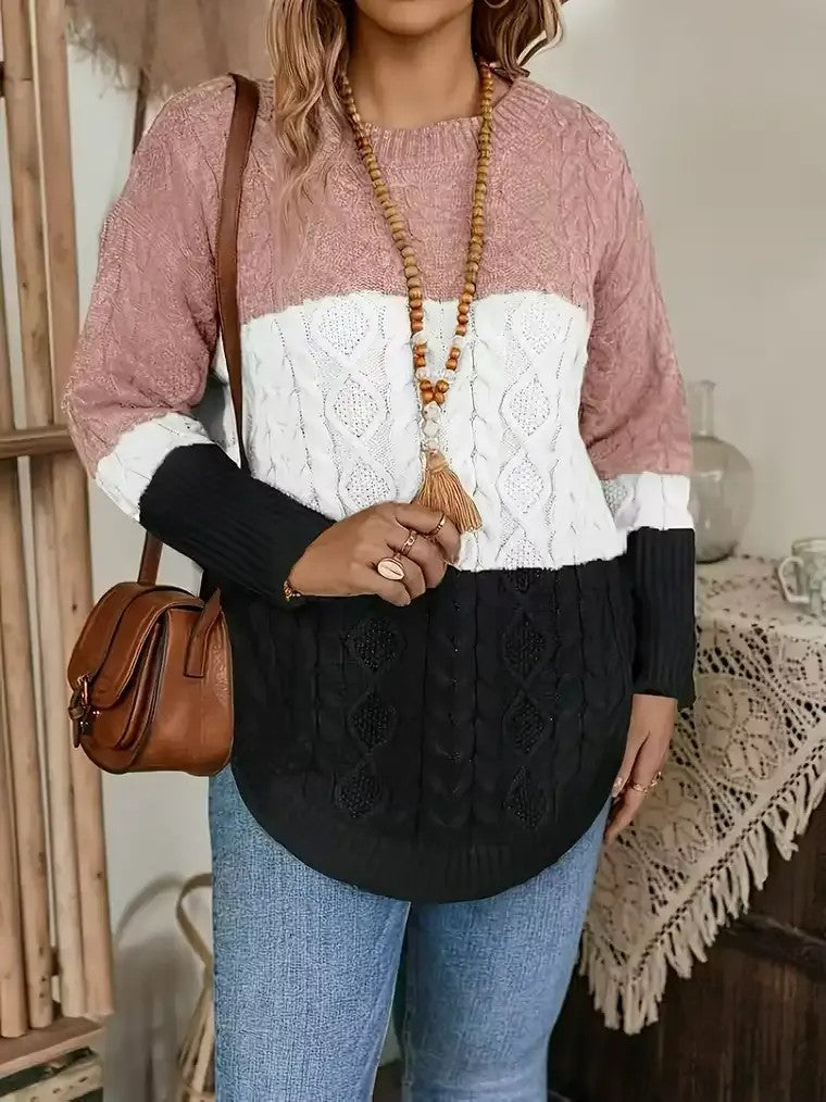 Damen-Strickpullover mit Zopfmuster