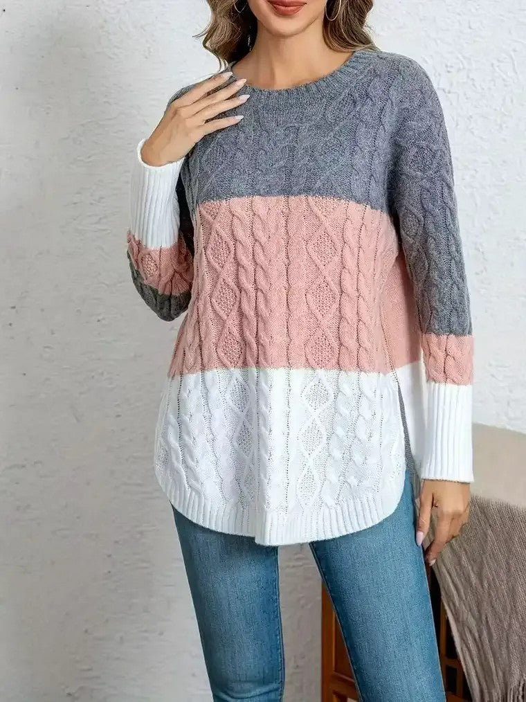 Damen-Strickpullover mit Zopfmuster