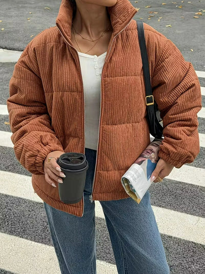 Damen Cordjacke mit Stehkragen und Reißverschluss