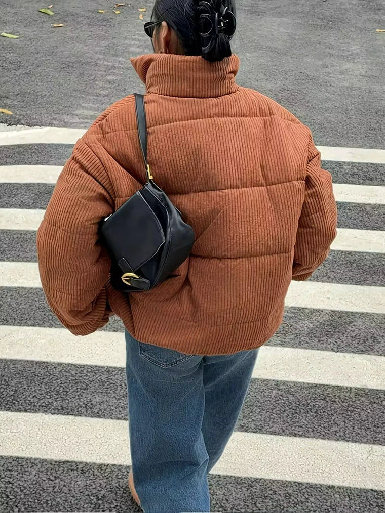 Damen Cordjacke mit Stehkragen und Reißverschluss