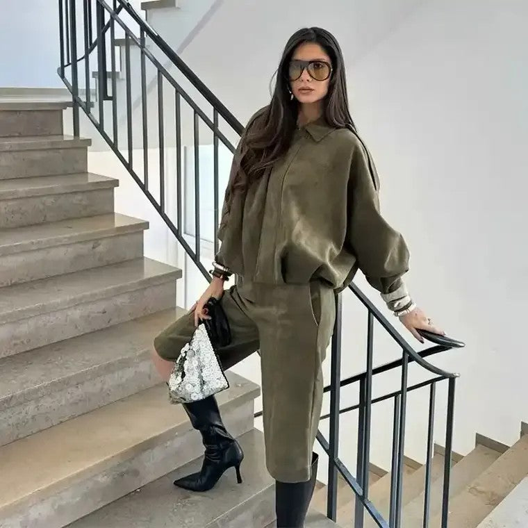 Damen-Cropped-Jacke und Shorts Set