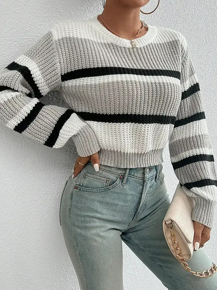 Damen Cropped Pullover mit Colorblocking